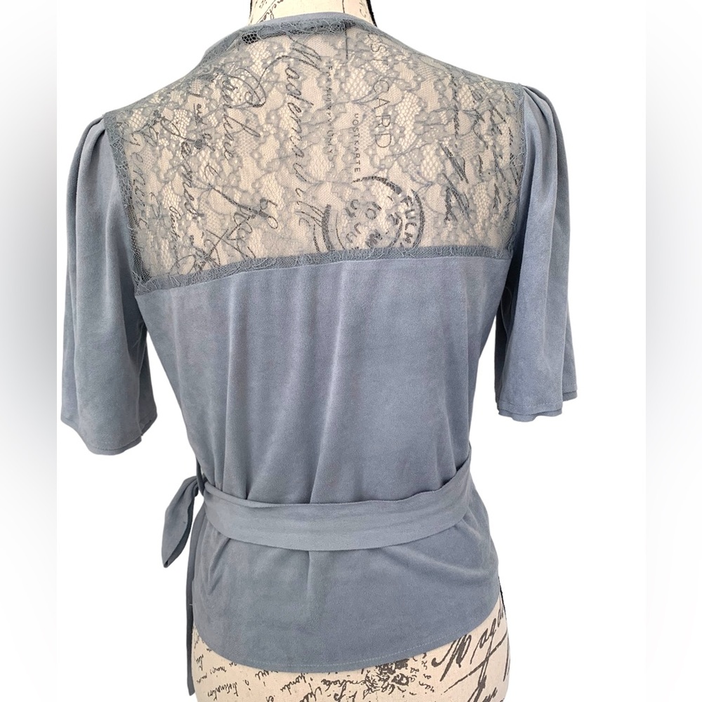 Zara Faux Suede Lace Wrap Top Dusty Blue Size S - Picture 4 of 12